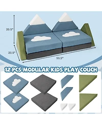 Slickblue Toddler 12 Piece Toddler Foam Construction Fort Set with Snow Mountain Theme-Snow Mountain