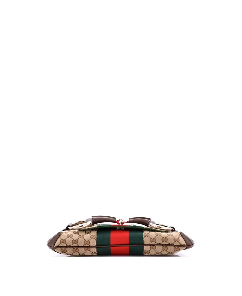 Pre-Owned Gucci Medium Horsebit Nm Web Chain Clutch Gg Canvas