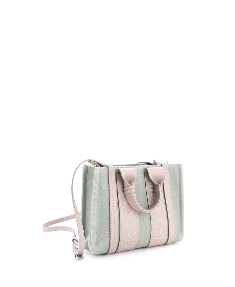 Pre-Owned Chloe Small Woody Convertible Tote Linen and Leather