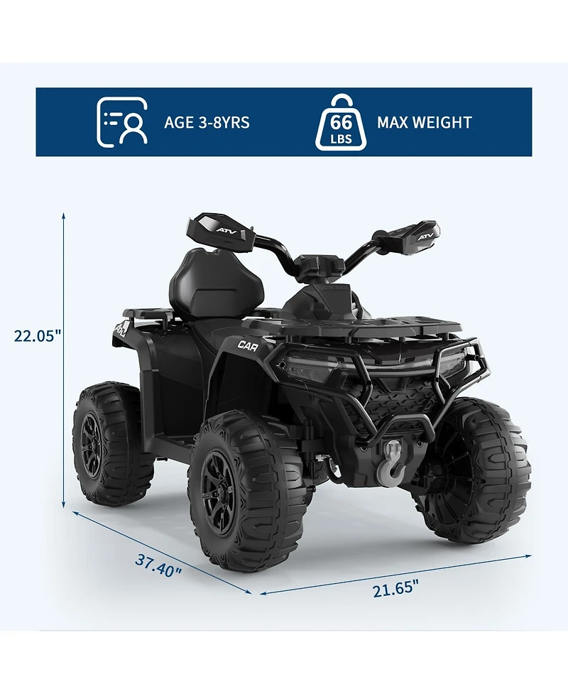 homfan Electric Kids Atv 4-Wheeler Ride-On Car for Ages 3-8 - Dual Motors, Remote Control, Led Headlights, Music Player, Urgent Brake