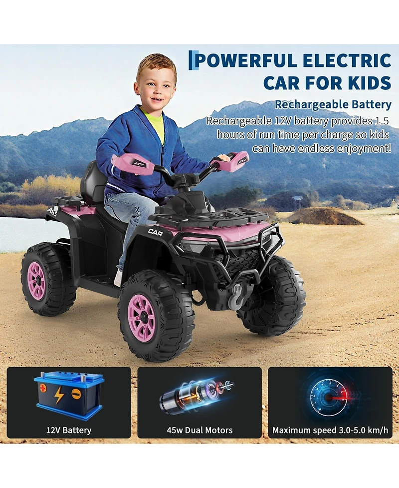 homfan Electric Kids Atv 4-Wheeler Ride-On Car for Ages 3-8 - Dual Motors, Remote Control, Led Headlights, Music Player, Urgent Brake