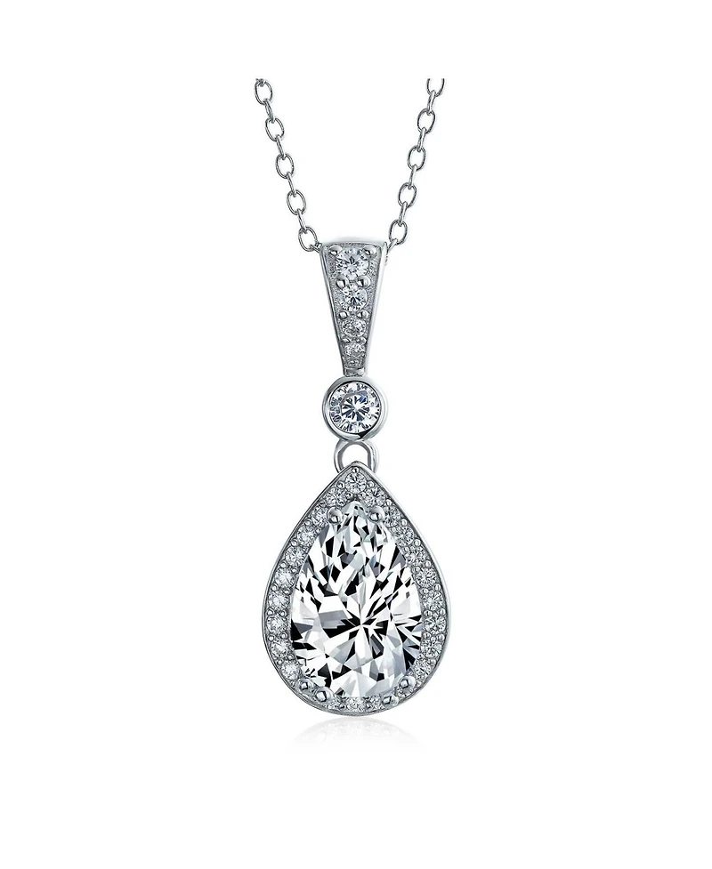 Bling Jewelry Traditional Cz Teardrop Solitaire Pendant Necklace Cubic Zirconia .925 Sterling Silver