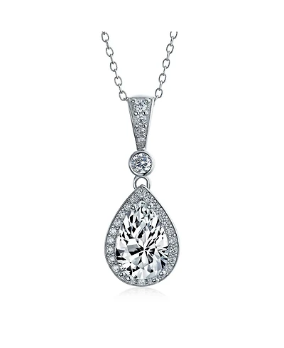 Bling Jewelry Traditional Cz Teardrop Solitaire Pendant Necklace Cubic Zirconia .925 Sterling Silver
