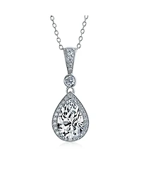 Bling Jewelry Traditional Cz Teardrop Solitaire Pendant Necklace Cubic Zirconia .925 Sterling Silver