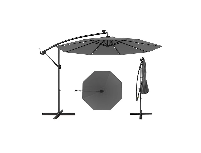 Clihome 10 Feet Solar Offset Hanging Umbrella with 40 Lamp Beads and Panel