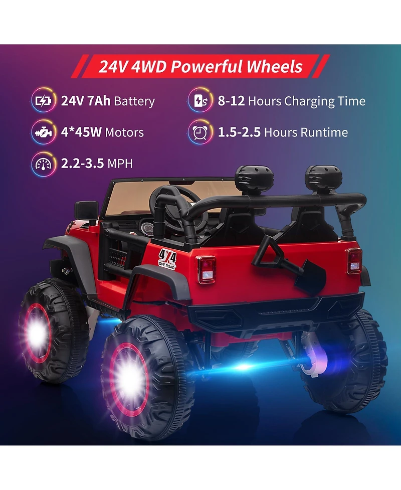homfan 24v 2 Seater Electric Ride On Truck, 4 Wheel Battery Powered Car Toy with Remote Control for Boys and Girls Ages 3 to 8