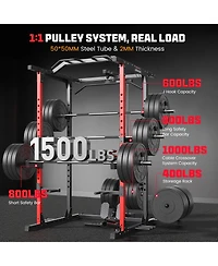 Fed Fitness Power Cage, 1500LB Power Rack with Lat Pulldown Cable System, Squat Rack & Training Attachments for Home Gym
