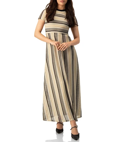 Ivonne Women's Chevron Stripe Crochet Knit Maxi Dress