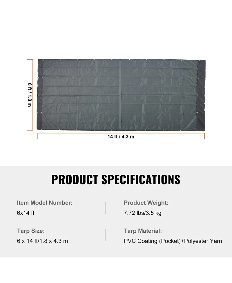 Vevor Dump Truck Tarp Mesh Tarp 6 x 14 ft Pvc 18oz Double Pockets Trailer Shade