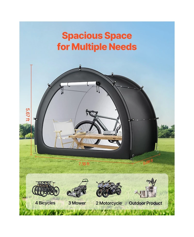 Vevor Outdoor Bike Storage Tent Fan-Shaped Waterproof Bike Tent for 4 to 5 Bikes