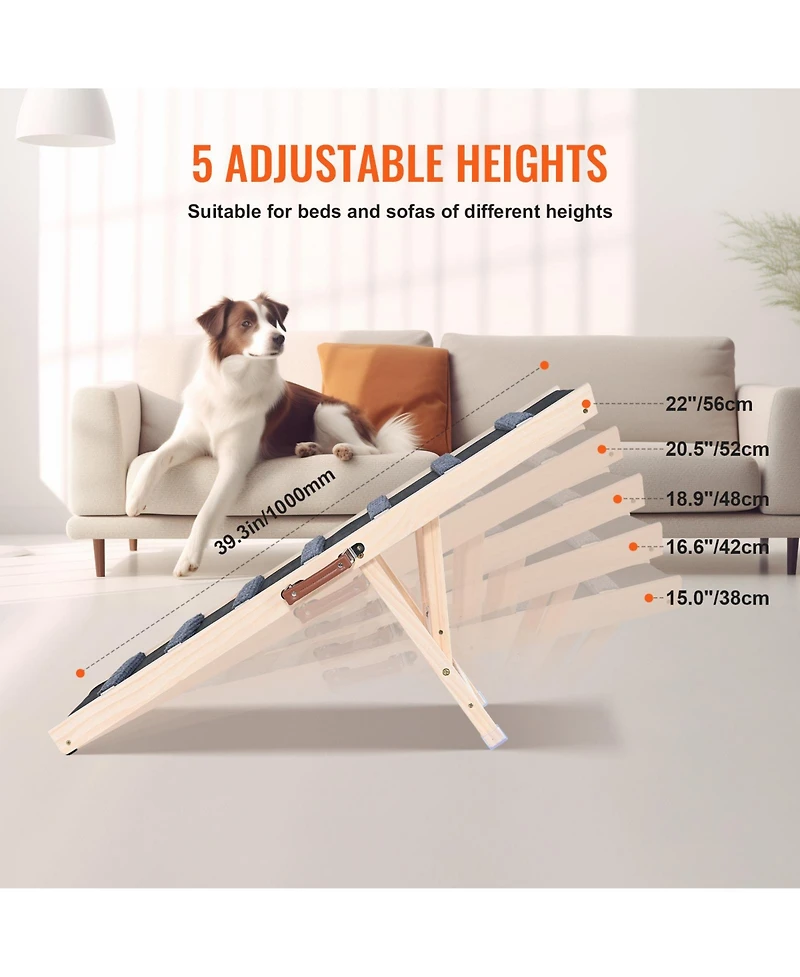 Vevor Dog Ramp Folding Pet Ramp 39.3" Long Ramp 15"-22" Adjustable Height