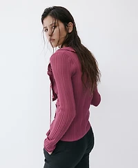 Mango Women's Ruffled Detail Textured Knit Cardigan sweater