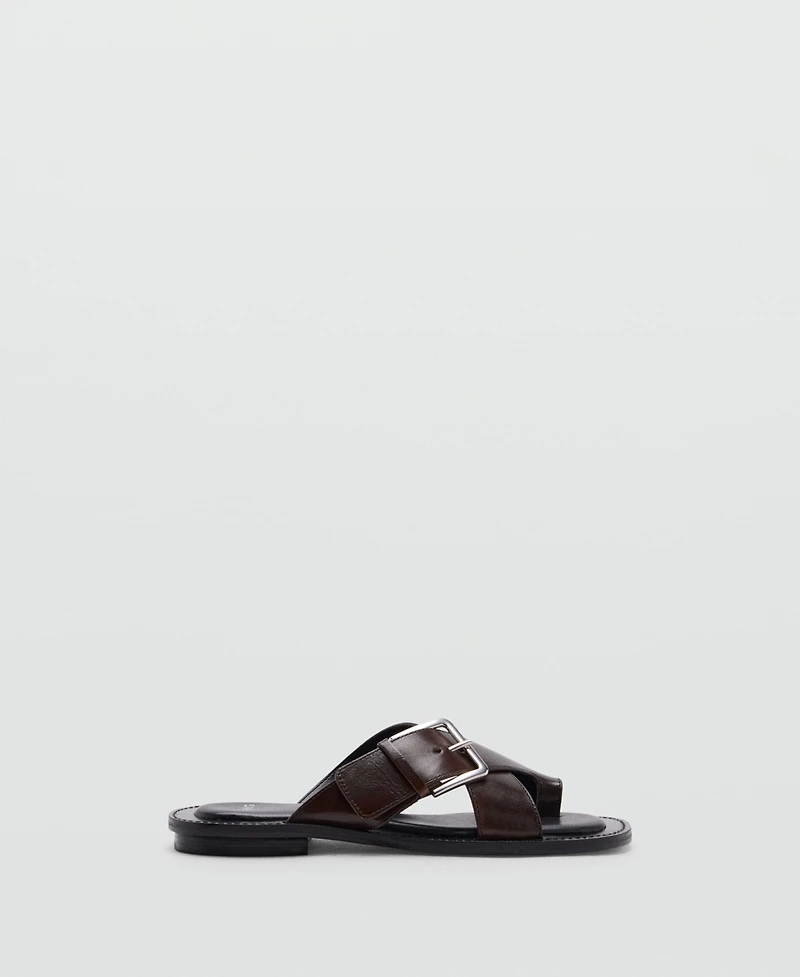 Mango Women's Crossed Straps Leather Sandals