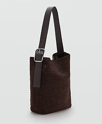 Mango Women's Natural-Fiber Buckle Detail Shopper Bag