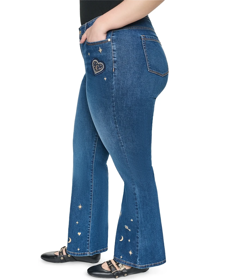 Karl Lagerfeld Paris Plus Embroidered Motif Mid-Rise Bootcut Jeans