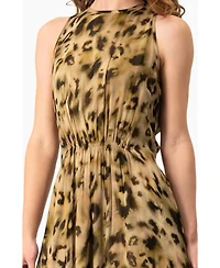 Ivonne Women's Abstract Animal Print Chiffon, Sleeveless Cinched-Waist A-Line Maxi Dress