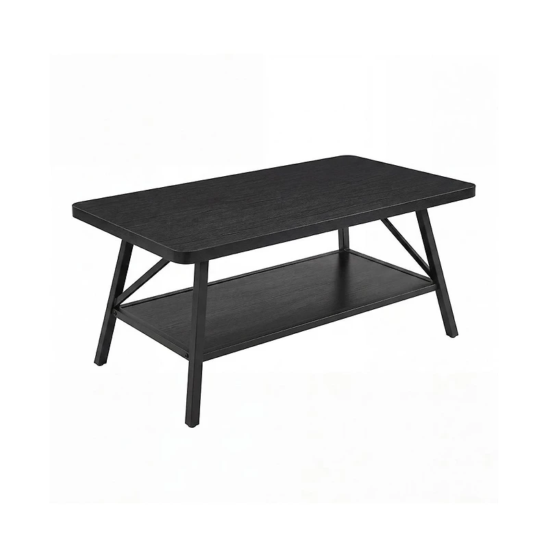 homfan Wood Coffee Table Indoor Outdoor with Iron Legs