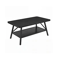 homfan Wood Coffee Table Indoor Outdoor with Iron Legs