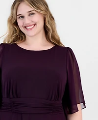Connected Plus Round-Neck Chiffon-Sleeve Dress
