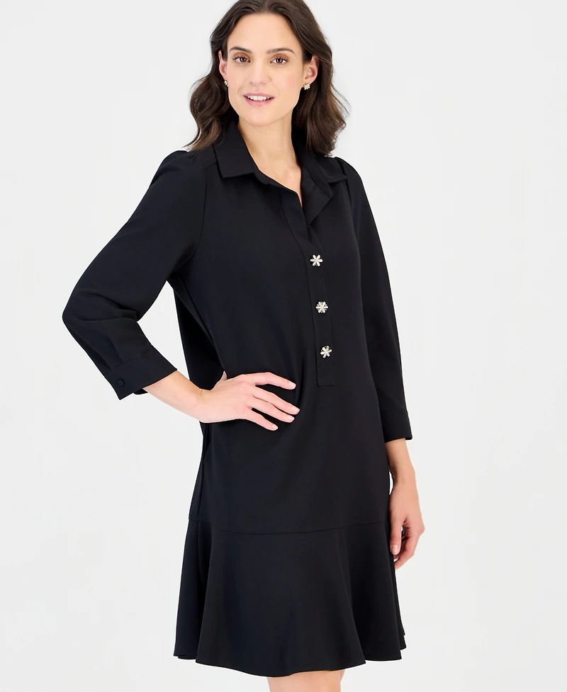 Robbie Bee Petite Scuba Crepe 3/4 Sleeve Ruffled Hem Shirt Dress