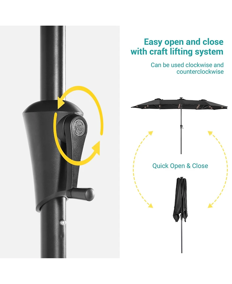 Sonkuki 13 x 7.2feet Solar-Powered Double-Sided Patio Umbrella with Large Canopy Outdoor Table for Garden, deck and pool
