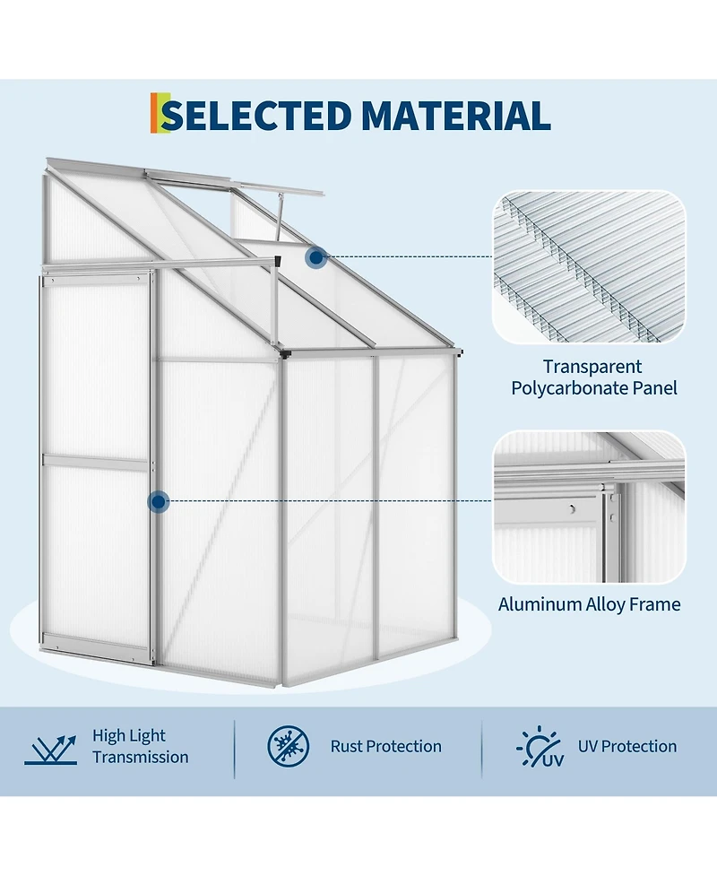 gaomon Heavy Duty Polycarbonate Walk-in Greenhouse Kit - Adjustable Roof Vent and Sliding Door Sturdy Aluminum for Patio, Backyard, Winter Herb