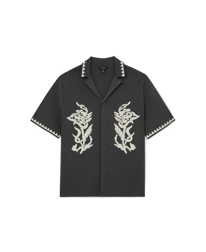 Reiss Men's Folia Floral-Embroidered Knitted Shirt