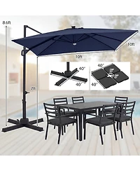 Gymax 10 Feet Cantilever Outdoor Umbrella with 32 Solar Led Lights and 220 Lbs Base