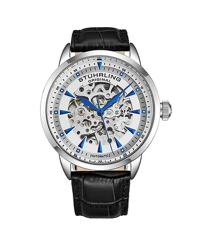 Stuhrling Men's Automatic Skeleton Watch 44mm Leather Strap