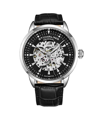 Stuhrling Men s Automatic Skeleton Watch 44mm Leather Strap