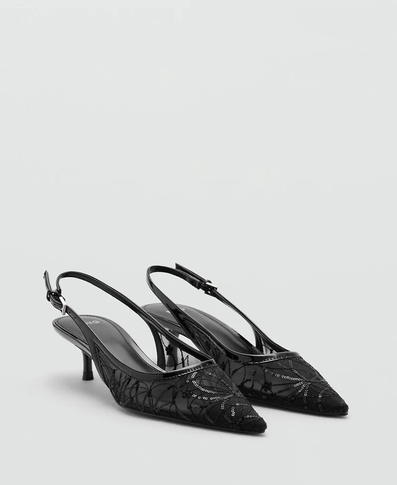 Mango Women's Kitten-Heel Sequins Embroidered Shoes