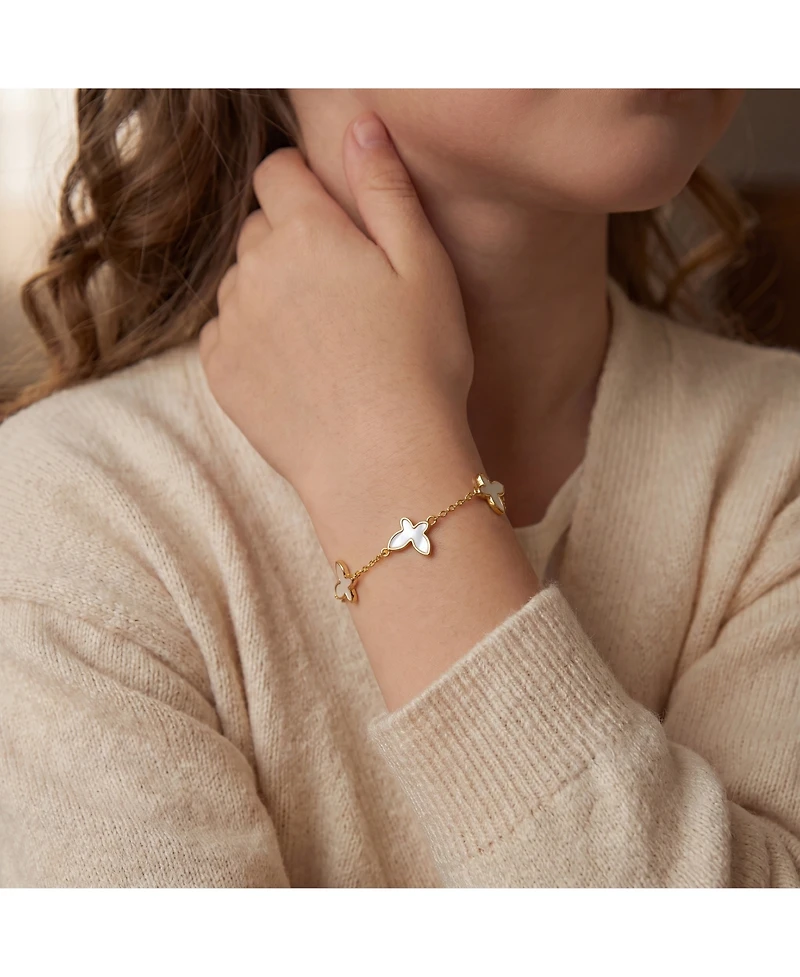 GiGiGirl Kids 14k Gold Plated Mother of Pearl Triple Charm Butterfly Bracelet