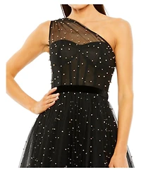 Mac Duggal Women's One Shoulder Pearl Beaded Midi Ballgown