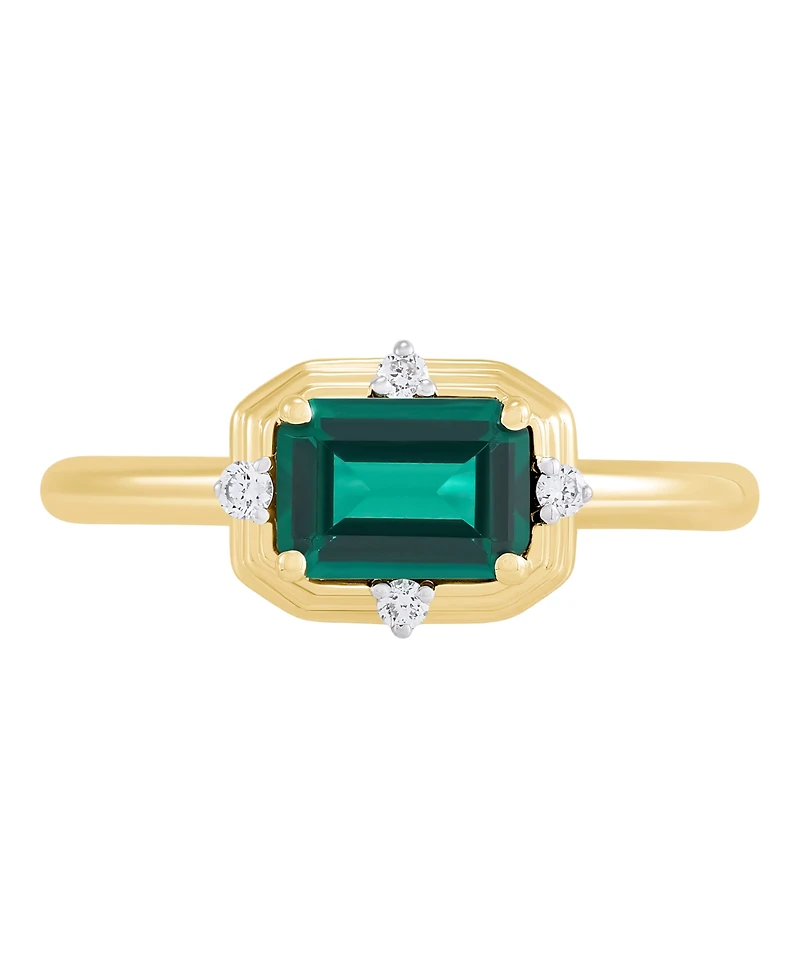 Macy's Lab-Grown Emerald (7/8 ct. t.w.) & Diamond (1/20 ct. t.w.) Ring in 14k Yellow Gold-Plated Sterling Silver