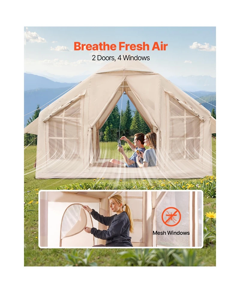 Vevor Inflatable Tent for Camping 4-6 Person Glamping Tent with Pump Easy Set up