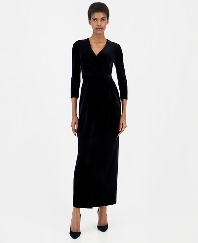 Anne Klein Women's Faux-Wrap Maxi Velvet Gown