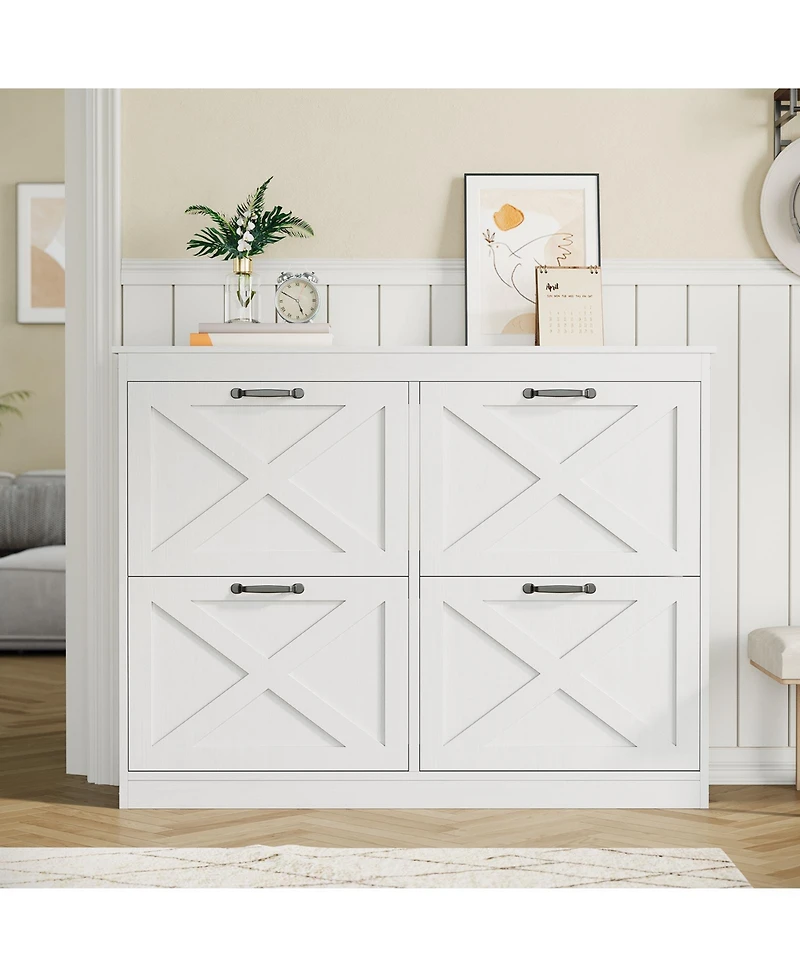 homfan Shoe Cabinet with Flip Drawers - Narrow Freestanding Entryway Shoe Storage Organizer for Hallway Foyer Mudroom