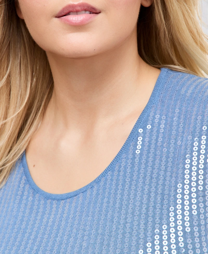 Anne Klein Plus Scoop Neck Sequin Sleeveless Tank