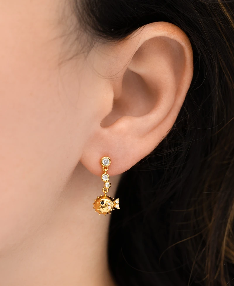 Girls Crew Crystal Pufferfish Dangle Earrings