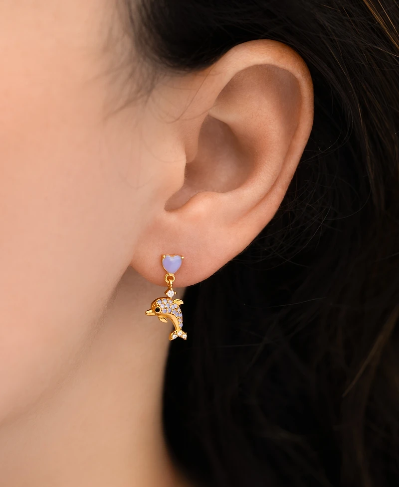 Girls Crew Gold-Plated Crystal Dolphin Dangle Earrings
