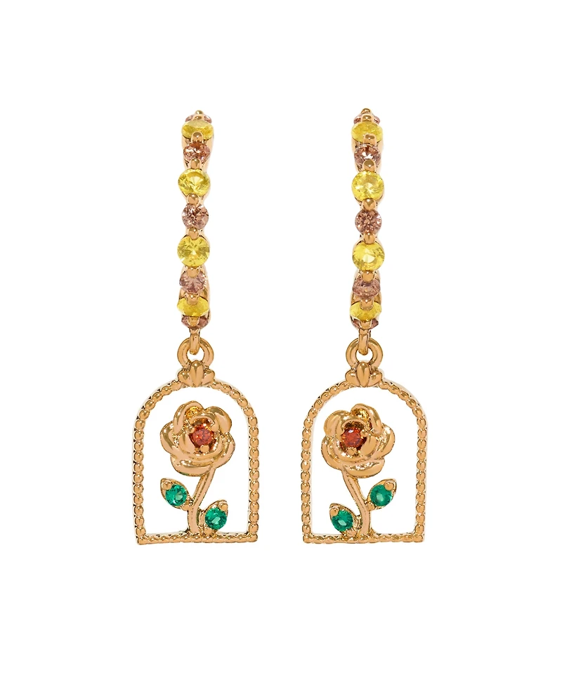 Girls Crew Crystal Disney Beauty and Beast Enchanted Rose Hoop Earrings