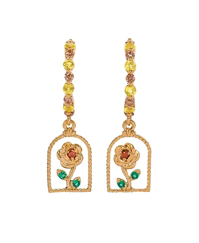 Girls Crew Crystal Disney Beauty and Beast Enchanted Rose Hoop Earrings