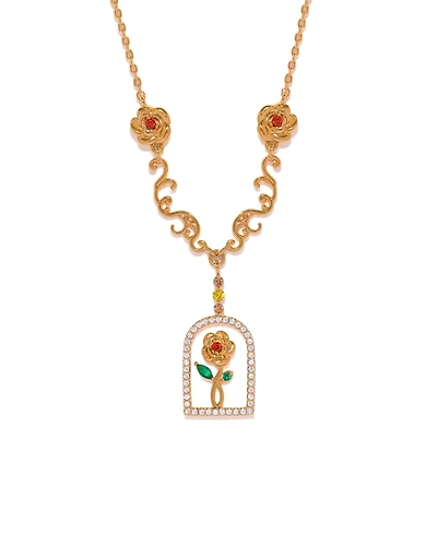 Girls Crew Crystal Disney Beauty the Beast Enchanted Rose Necklace