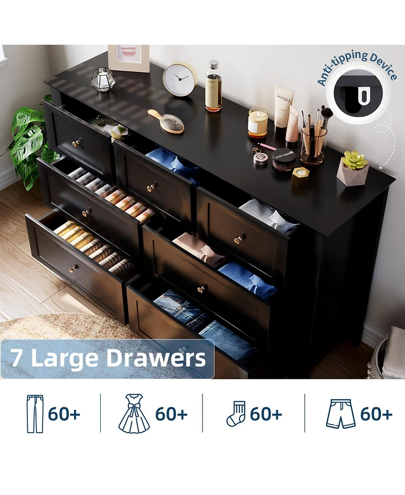 homfan 2 Set of 7 Drawers Dresser for Bedroom, 54" Modern 7 Chest of Drawer Dresser, Storage Organizer with Drawers for Living Room, Hallway