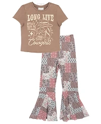 Tween Diva Girls' 7-12 Acid Wash Graphic T-Shirt and Patchwork Print Pants, 2-Piece Set