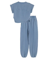 Tween Diva Girls' 7-12 Washed Jersey Knit Crossover T-Shirt and Jogger Pants, 2-Piece Set