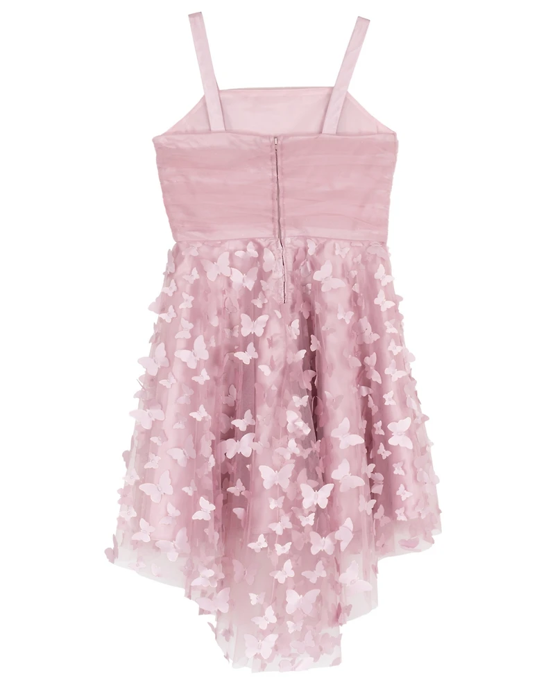 Rare Editions Girls' 7-16 Ruched Glitter Mesh Bodice Soutache High-Low Dress