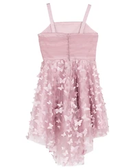 Rare Editions Girls' 7-16 Ruched Glitter Mesh Bodice Soutache High-Low Dress