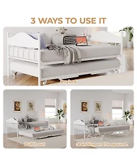 homfan Daybed with Pop-Up Trundle, Metal Sofa Bed Frame with Headboard, Locking Casters, Steel Slats, No Box Spring Needed