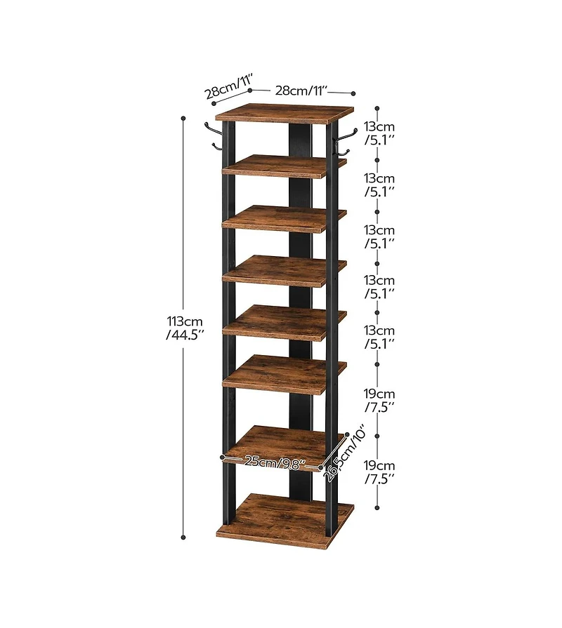 Slickblue Entryway 8-Tier Wooden Shoe Rack with Hooks
